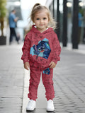 Children's Stitch-Themed Fun Outfit, All-Over Print Brand Hoodie and Sweatpants, Trendy Spring and Autumn Outfit for Babies