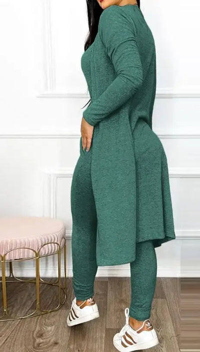 Two Piece Set Women Outfit 2023 Spring Fashion Drawstring Pocket Design U-Neck Sleeveless Skinny Jumpsuit & Long Sleeve Coat Set
