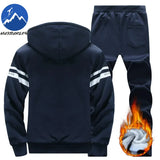 2025 Large Winter Mens Casual Sports Plush Set Hooded Coat + Pants Korean Edition Warm Thick Two Piece Set Fleece Clothes Men