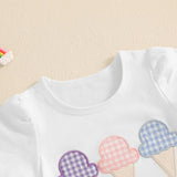 Toddler Baby Girl Summer Clothes Ice Cream Applique Embroidery Short Sleeve Round Neck Tops + Plaid Print Ruffled Shorts