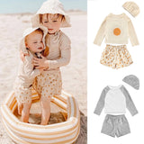 Children's long sleeved swimsuit Boys and girls aged 1-8 pure cotton swimsuit set cute cartoon Swimsuit Swimsuit and pants