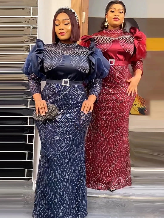 Plus Size African Party Long Dresses for Women 2023 New Dashiki Ankara Sequin Evening Gowns Turkey Outfits Robe Africa Clothing