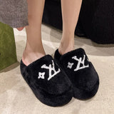 2025 New Fashion Fuzzy Slippers Women Indoor House Non Slip Warm Plush Woman Slippers Winter Comfort Soft Sole Cotton Slides