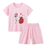 2-Pcs Children's Short-sleeved Shorts Suit Girl Sweet And Lovely Pink Round Neck Shirt Casual Joker Shorts Casual And Comfortabl