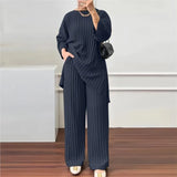 Autumn Winter New Women's Long Sleeved Top Wide Leg Pants Set Solid Color Casual Sportswear 2-piece Set Conjuntos De Pantalones