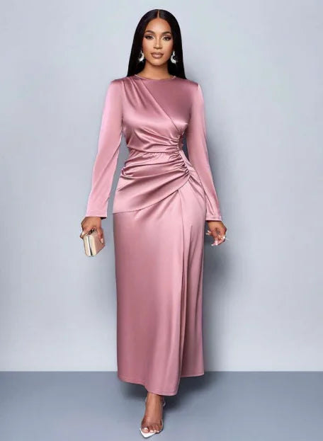 2025 Spring Summer New Solid Color High-end Satin Dress Fashion Elegant Light Evening Gown Bodycon Dress
