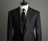 Classic Men's Suit Dark Grey Stripe Formal Business Office  for Wedding Groom 3pcs Blazer Vest Pants Men Suits