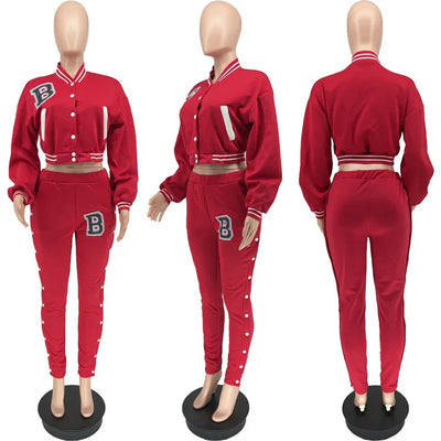 Tracksuit 2 Piece Sets  Autumn Winter Casual Letter Print Long Sleeve Top&Pencil Pants Suits For Women Clothing Female