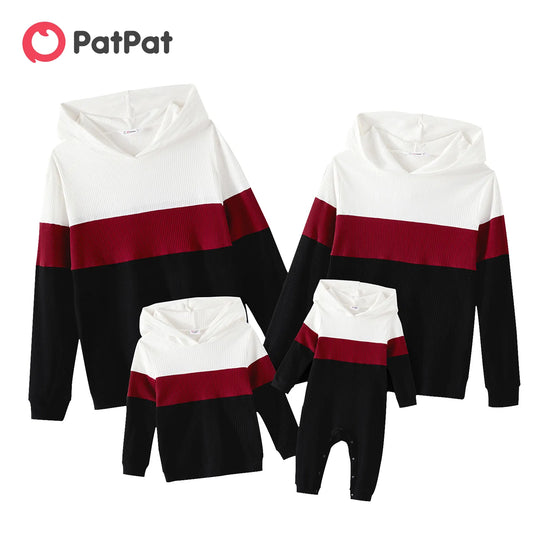 PatPat – tenues assorties pour la famille, sweat à capuche et pull à manches longues en tricot côtelé de coton coloré