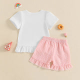Toddler Baby Girl Summer Clothes Ice Cream Applique Embroidery Short Sleeve Round Neck Tops + Plaid Print Ruffled Shorts