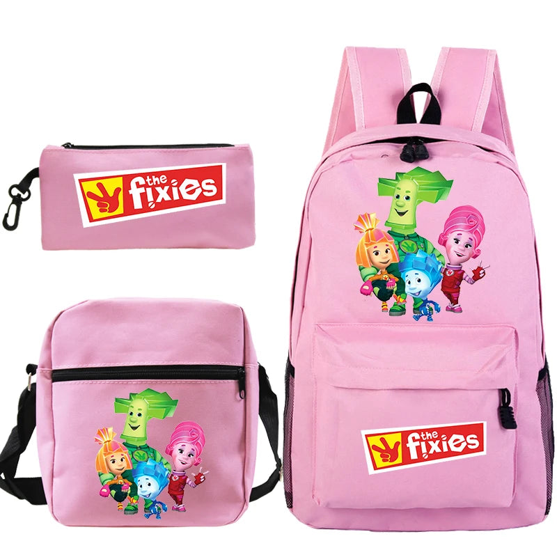 3pcs Set The Fixies Student Cosplay School Bag Anime Cartoon Backpack Boys Girl Large Capacity Shoulder Bag Pencil Case Mochila