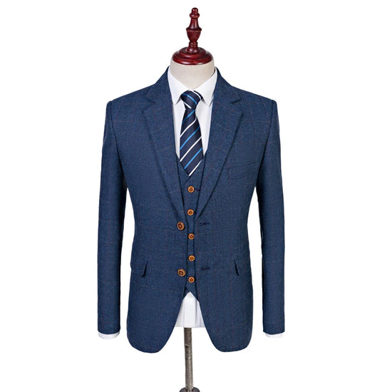 Blazer en laine bleu à chevrons sur mesure, Style rétro pour homme, Blazer d&