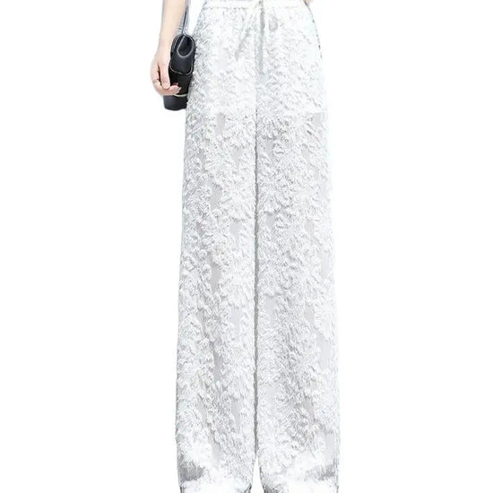 Mao Mao – pantalon à jambes larges en soie glacée blanche, flocon de neige, taille haute, ample, en mousseline de soie, décontracté, nouvelle collection été 2023