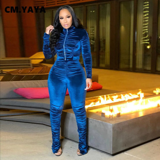 CM.YAYA Active Velvet Stacked Sweatsuit Women&