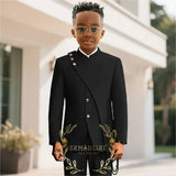 Boy African Style Stand Collar Suit Custom Fashion Boy Formal Wear Wedding Dress Costume Kids 2 Piece Set (Jacket+Trouser)