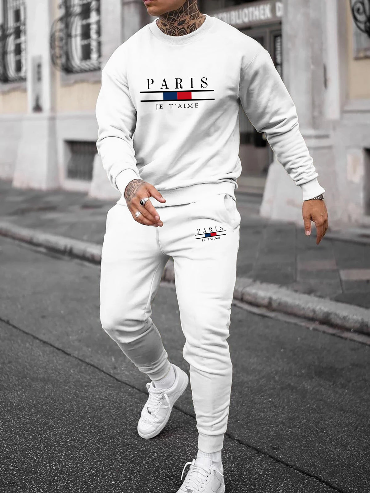 Autumn Trendy New Sweatshirt Sweatpants Set Men's Loose Casual Fit Paris Letter Printed Hundred Long Sleeve 2 Pieces Set
