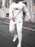 Autumn Trendy New Sweatshirt Sweatpants Set Men's Loose Casual Fit Paris Letter Printed Hundred Long Sleeve 2 Pieces Set