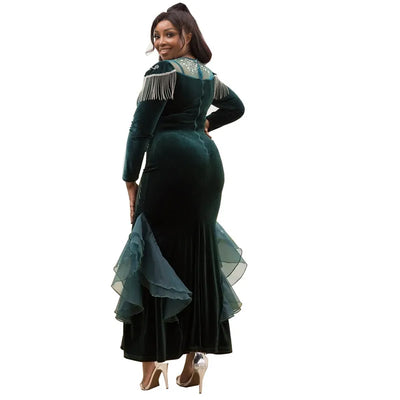 African Fashion Velvet Evening Dresses For Women Luxury Beaded Formal Accasion Long Party Dress Turkey Ladies Wedding Prom Gowns