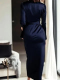 Autumn temperament goddess Hepburn style long-sleeved lace-tight waist dress for women
