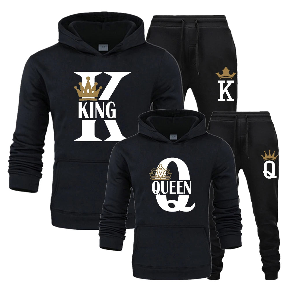 Lover Couple 2023 Fashion Sportwear Set KING QUEEN Printed Hooded Clothes 2PCS Set Hoodie Pants Tracksuit Women Sweater