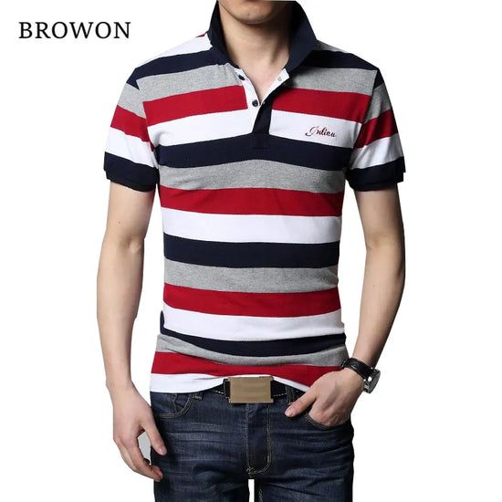 2023 New Arrival T-shirt Men Stripe Lapel Shirt Slim Fit Men Men&