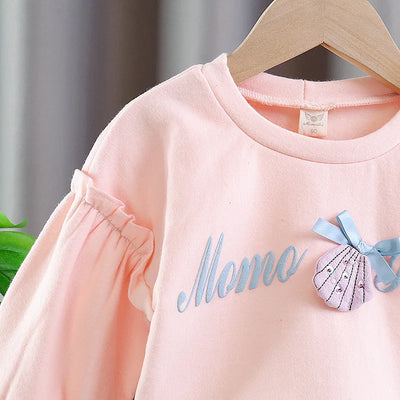 Spring Letter Embroidery Pink Toddler and Baby Girls Cute Ruffle Sleeve Hoodie+Sweatpant Sets Kids 2 Pieces Clothing1-4 Years