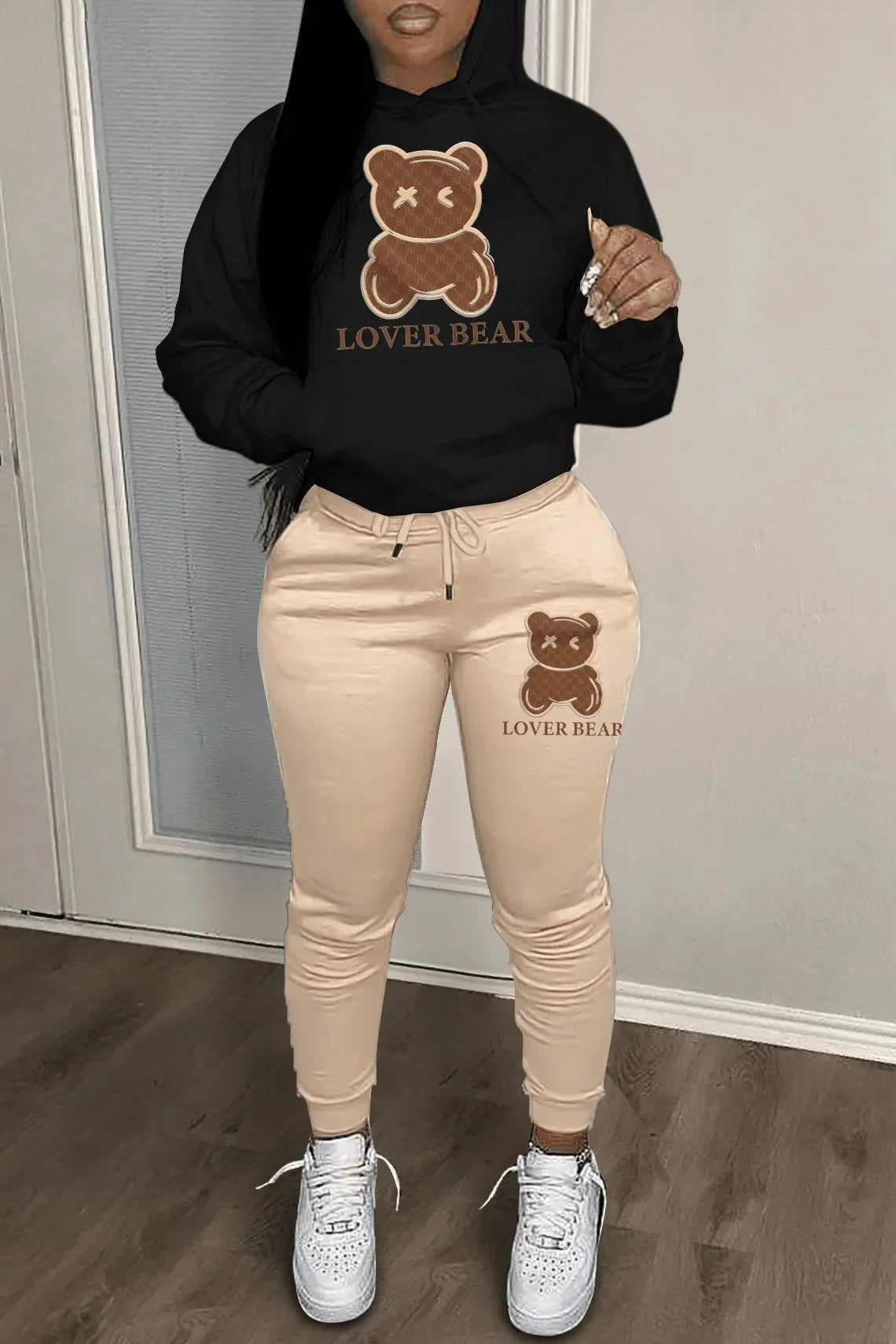 Autumn Fashion Letter Print Hoodie Sets Butterfly Letter Print Kangaroo Pocket Pants Sets Daily Casual Two Piece Tracksuit