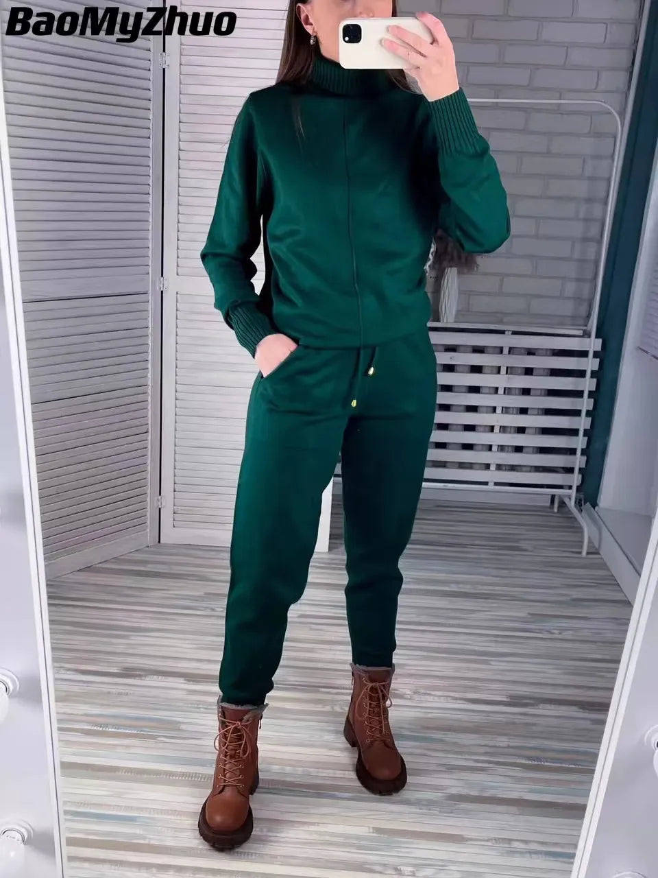 2023 New Autumn Winter Turtleneck Sweater Two Piece Set Women Knitted Pants  Suits Female Fashion Casual Pullover Tracksuits