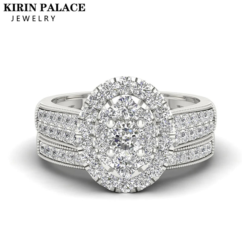 2PCS Diamond Couple Rings Set Woman Wedding Engagement Sterling Silver Ring Shining Luxury 5A Zircon 18K Gold Classic Jewelry