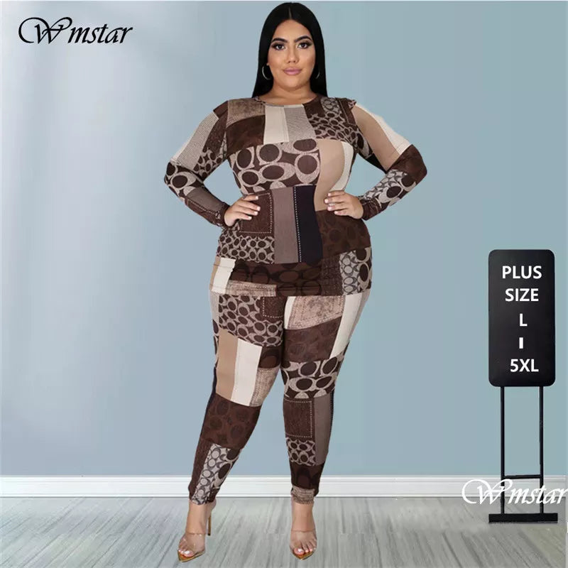 New Plus Size Clothing 2 Piece Set Tracksuit Stretch Top and Pants Outfits Jogger Sweatsuit Matching Suit Wholesale Dropshipping