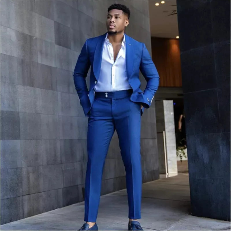 NEW Handsome Royal Blue Men Suits Slim Fit Wedding Formal Groom Tuexdoes Terno Masculino  Custom Made Men's Clothes Blazer Pants