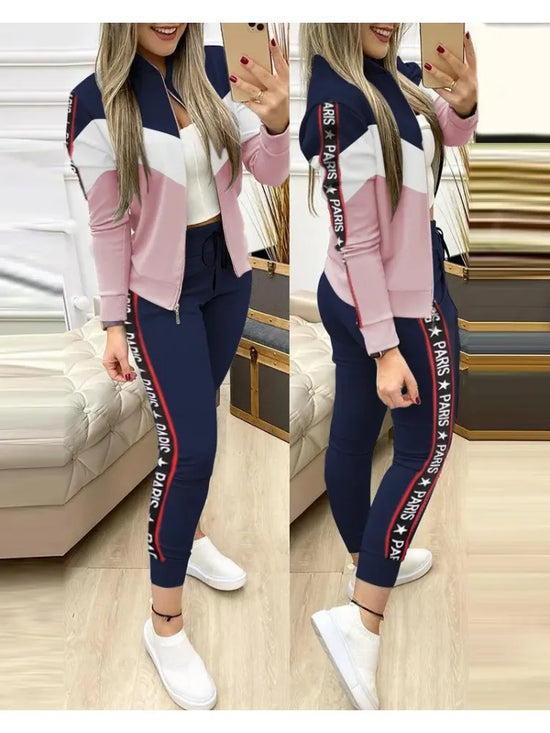 Fashion Tracksuit 2 Piece Set Autumn Winter Zipper Jacket + Long Pants Sports Suit Female Sweatshirt Sportswear Suit For Woman