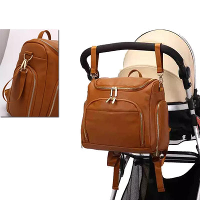 PU Leather Baby Nappy Diaper Bag Backpack+Changing Pad+Stroller Straps+Insulation bag+Cosmetic bag