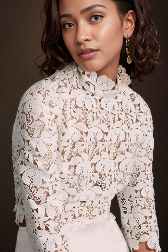 Dress Crocheted Cut Out Stand Collar High Quality Water Soluble Wedding Dress