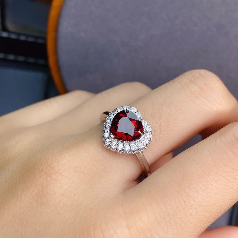 Astuyo Wish Fashion Women Ring Ruby Color Crystal Engagement Proposal Wedding  Heart Ring for Female Gift