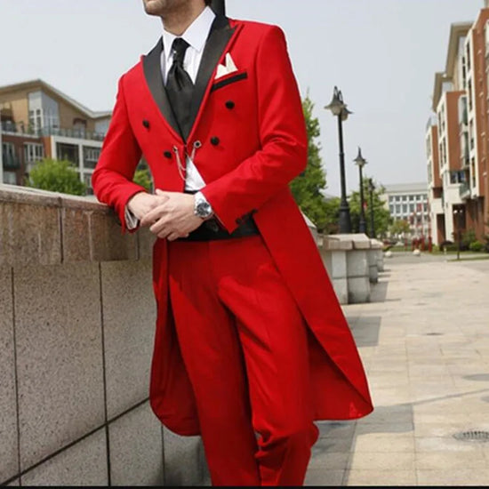 2024 Custom Made Red Tailcoat Groom Tuxedos Business men suits Jacket+Pant Wedding Suit For Men prom wedding party two pieces