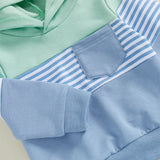 Boy Autumn 2PCS Outfit Sets Long Sleeve Striped Hoodie Solid Color Drawstring Pants Sets