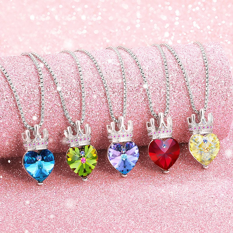 Mini Heart Necklaces For Women Girls Korean Fashion Pendant Original Crystals From Austria Silver Color Chain Cute Kids Jewelry