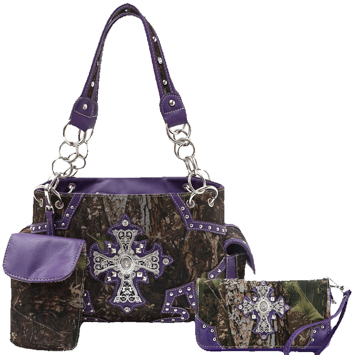 Camouflage Cross Wings Women Purse with Matching Wallet Set