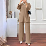 Autumn Winter New Women's Long Sleeved Top Wide Leg Pants Set Solid Color Casual Sportswear 2-piece Set Conjuntos De Pantalones