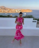 2024 New Elegant Women Sleeveless 3d Flowers Party Dress Embroidery Mesh Slim Hip Package Female Fshion Maxi Dresses Robe