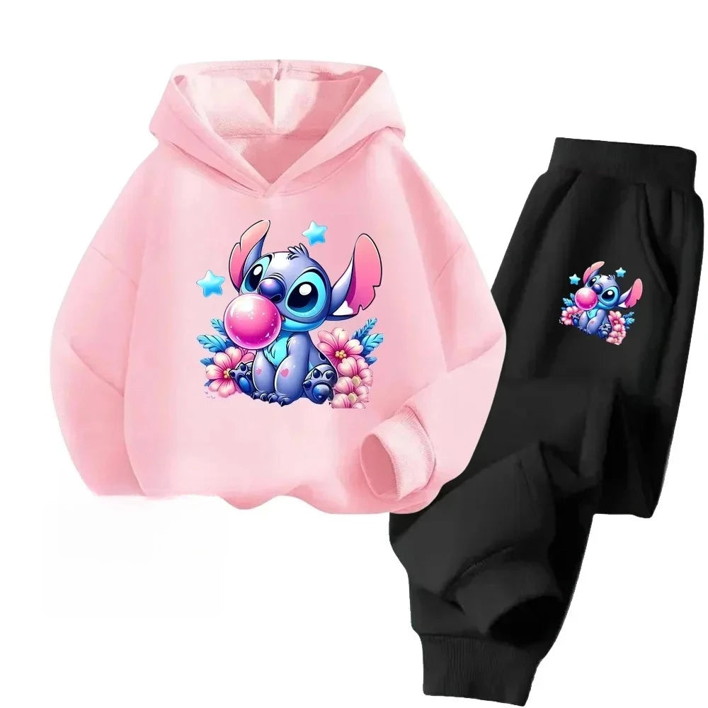 Autumn Disney Stitch Print Children Hoodie+pants Suit Boy Girl Clothes Casual Fashion Style Long Sleeve Kids Sweatshirt 2pcs Set