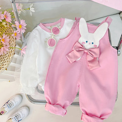 2023 Autumn Children Clothing Sets for Baby Girls T Shirt Overalls Cute Rabbit 2 Piece Set Infant Clothes Outfits Kids Tracksuit