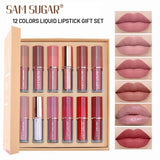 12color Sexy Matte Liquid Lip Gloss Set Smooth Not Sticky Lipstick Waterproof And Sweat Non-Stick Cup Silky Moisturize Lip Glaze