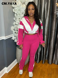 CM.YAYA Active Patchwork Women's Set Zipper Sweatshirt Jacket and Long Pants Suit 2025 Sporty Two 2 Piece Sets Outfit Tracksuit