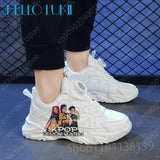 2025 Christmas KPop Demon Hunters Printing Children shoes boys girls High Quality PU leather Simple thick sole White sneakers