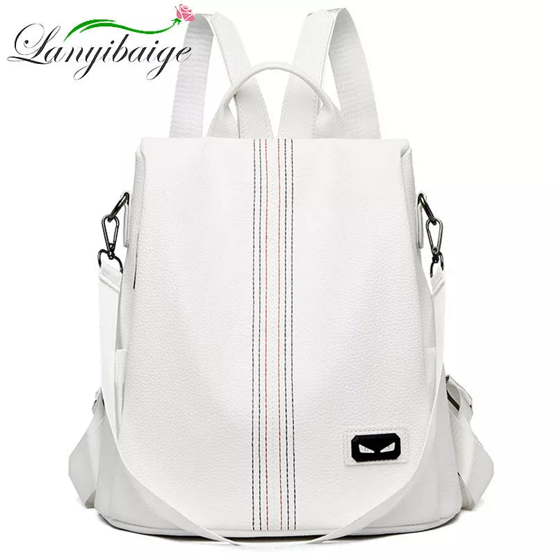 White Women PU Leather Backpack School Bags For Teens Girls Travel Anti-Theft Backpack Sac a Dos High Quality Ladies Bagpack