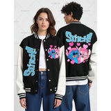 Couple Disney Stitch Men's Women Baseball Jacket  Autumn Winter Fashion Coats Fleece O-Neck Streetwear Hoodies Tops Loose Casual