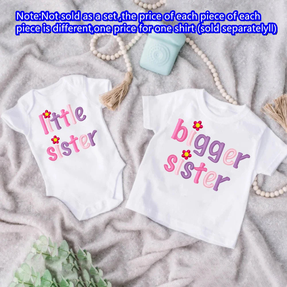 Big Sister&Little Sister Matching Set Girls Casual  Letter Print Family Outfits Kid T-shirt+baby Romper Outfit Best Gift To Kid