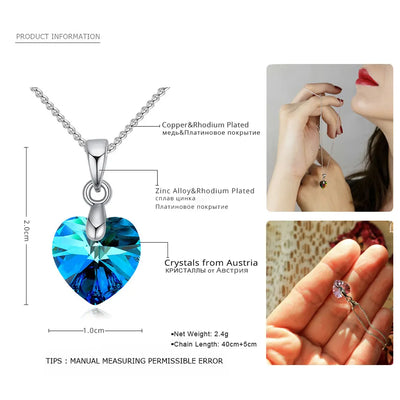 Mini Heart Necklaces For Women Girls Korean Fashion Pendant Original Crystals From Austria Silver Color Chain Cute Kids Jewelry